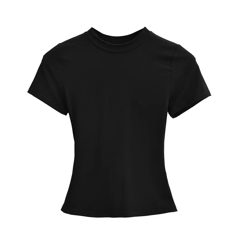 Camiseta informal de alta calidad para mujer, blusa sexy ajustada de manga corta, tendencia de moda, ropa lisa, tops Y2K, 2024