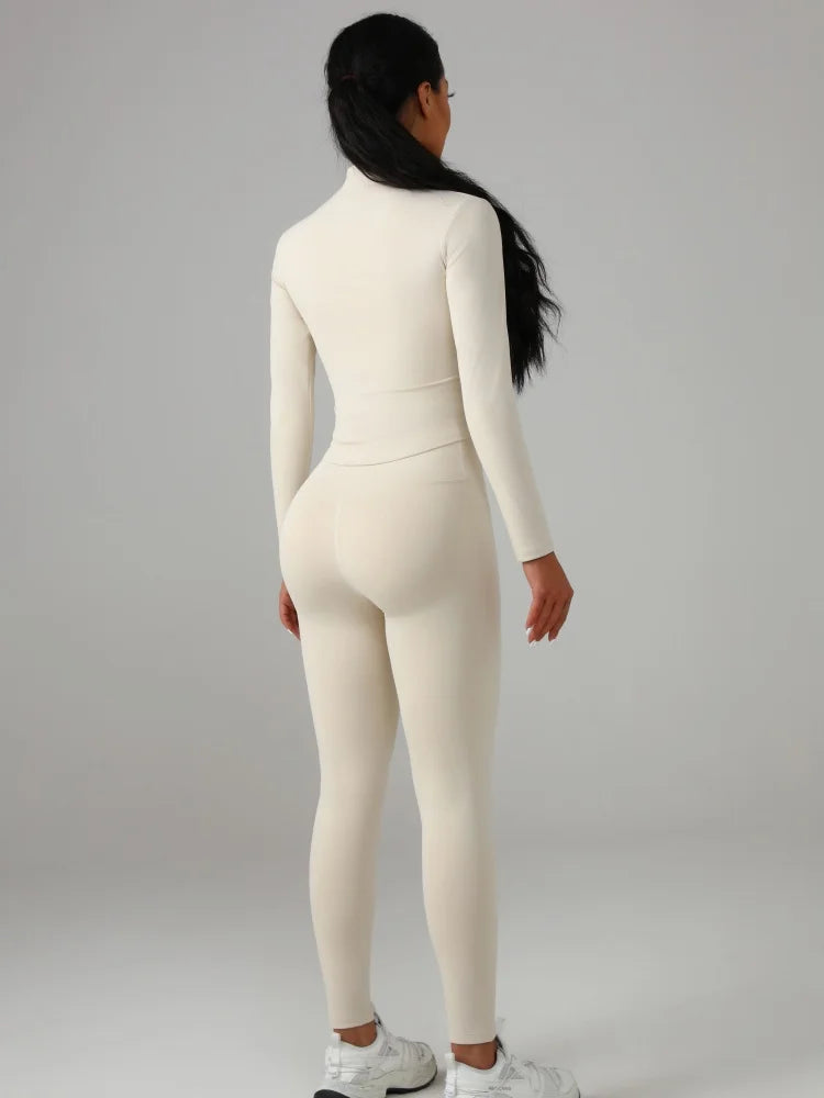 Conjunto deportivo de color liso para mujer: camiseta de manga larga y pantalón de yoga, chándal transpirable de secado rápido.