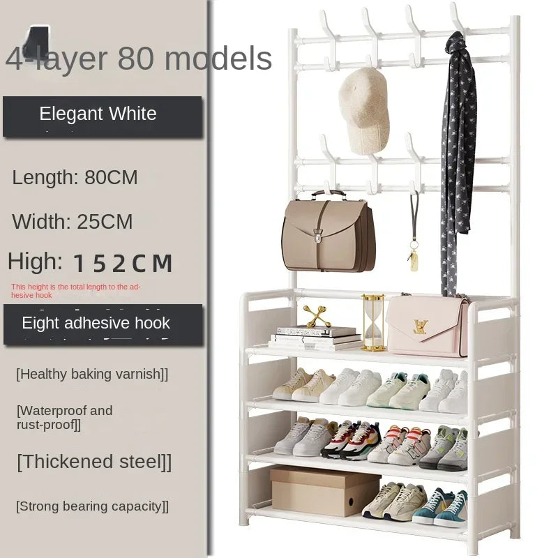 【Mejora el grosor】Perchero multifuncional integrado para zapatos y sombreros, perchero para ropa y sombreros, perchero multicapa resistente al polvo, color crema