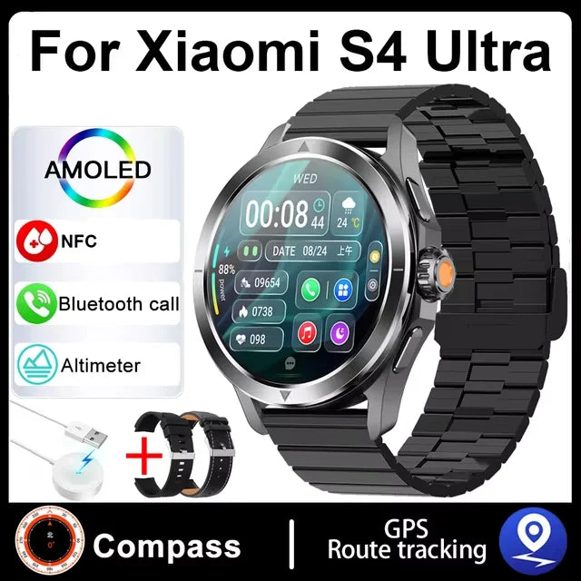 S4 Ultra para Xiaomi Pulsera Inteligente Reloj para Hombre Pantalla AMOLED HD Llamadas Bluetooth GPS Trayectoria NFC Frecuencia Cardíaca Brújula SmartWatches