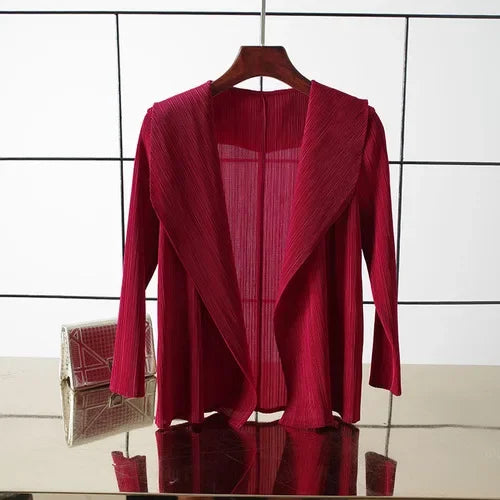 ALSEY Miyake - Cárdigan plisado de color liso para mujer, camiseta de verano, nuevas camisas y blusas holgadas, ropa estética holgada