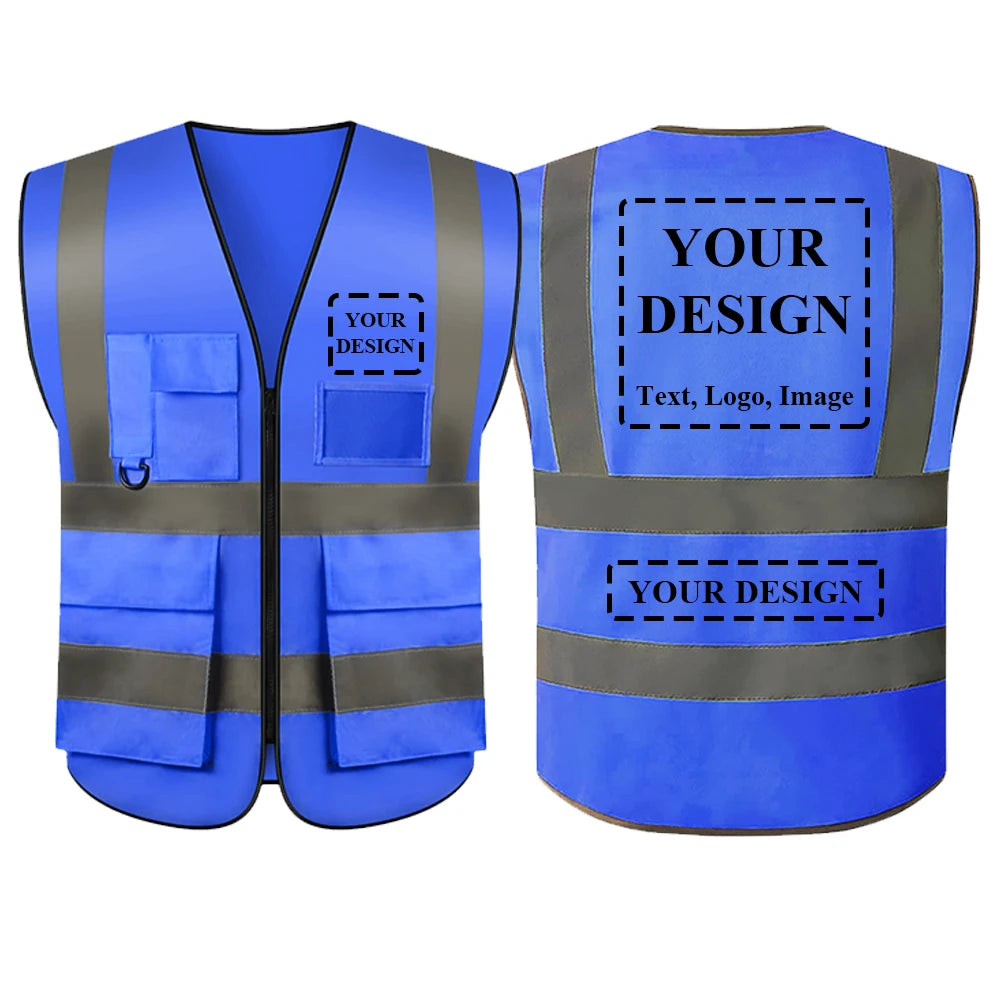 Chaleco de seguridad con logotipo personalizado para hombre y mujer, de alta visibilidad, con bolsillo y cremallera, para trabajo de construcción.