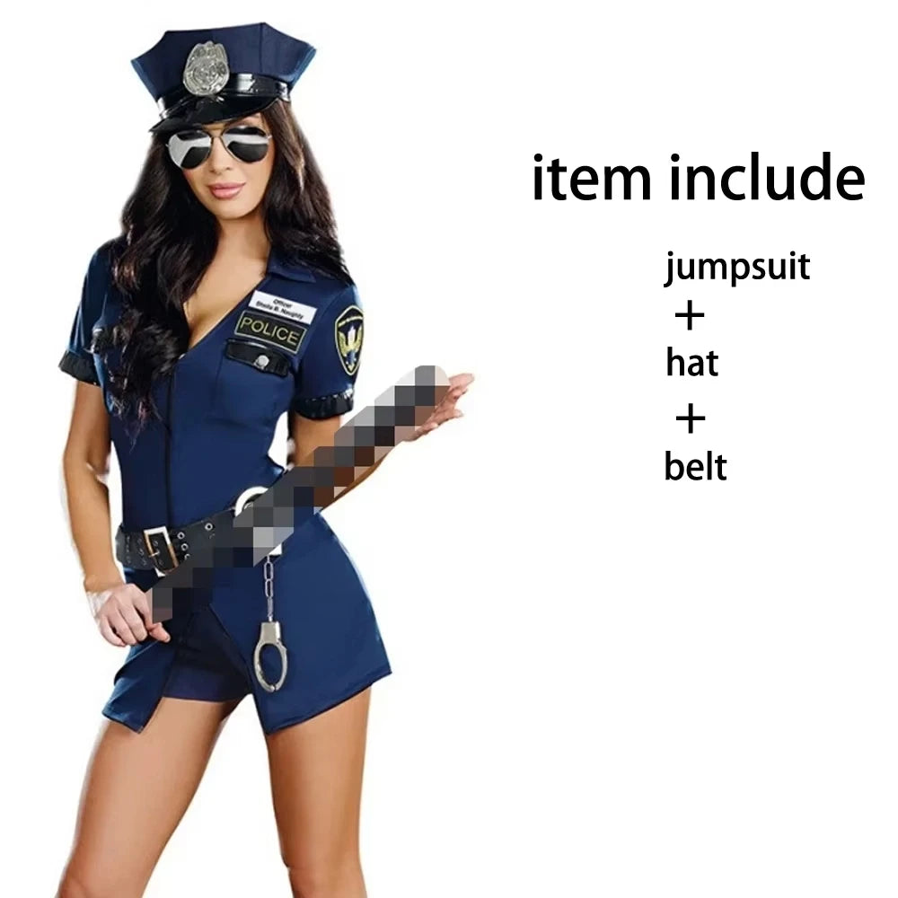 New Halloween Carnival Sexy Policewoman Officer Blue Uniform Policewoman Suit Costume Adult Policewoman Role Playing Costume