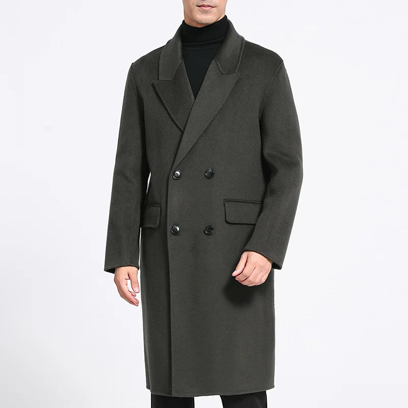 Autumn Winter New 100% Wool Double-sided Wool Coat Men's Korean Suit Collar Wide Fluffy Woolen Coat Simple and Luxurious