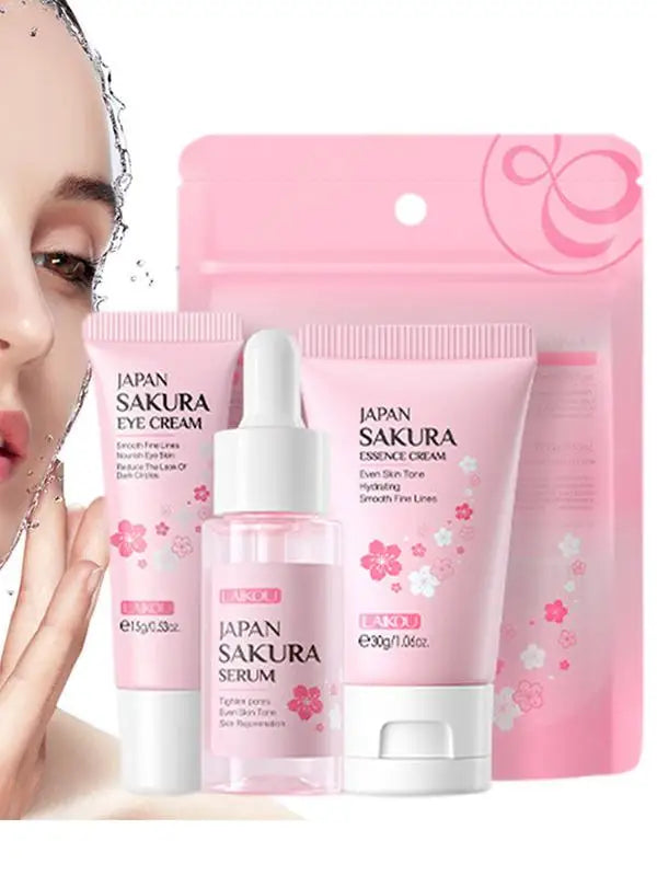 Set para el cuidado facial Limpiador Sakura Essence Cream Hidratante Blanqueador y Antiedad Tónico Crema para ojos Suero facial Cuidado de la piel de los ojos