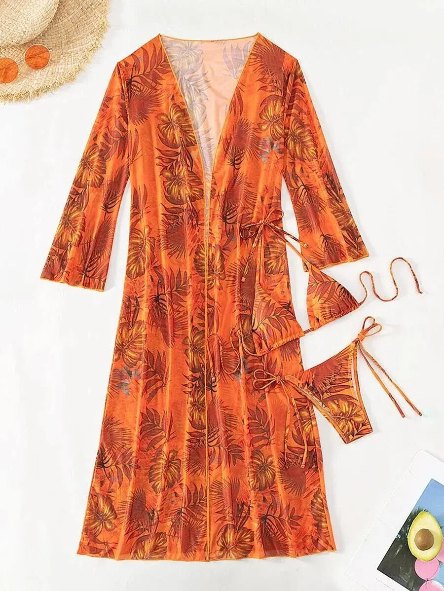 Bikini de tres piezas con tiras triangulares 2025 para mujer, traje de baño tipo kimono, ropa de baño sexy para mujer, traje de baño para playa
