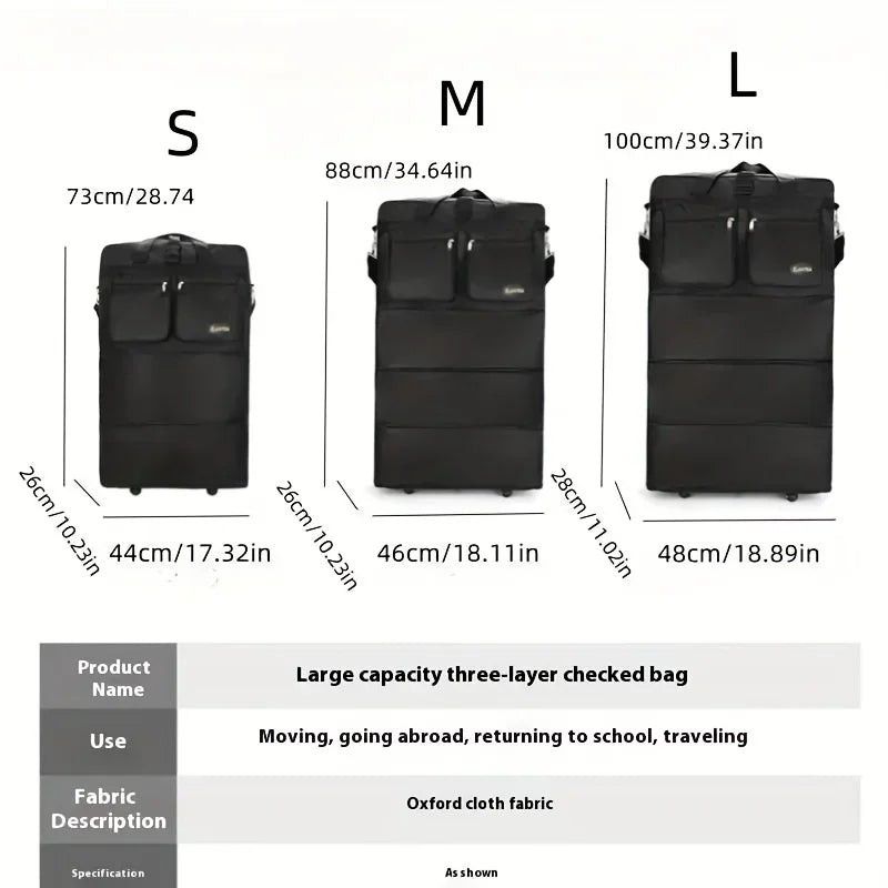 Maleta de viaje con 3 capas expandibles y gran capacidad con ruedas | Portátil para estudiar en el extranjero | Equipaje práctico y plegable