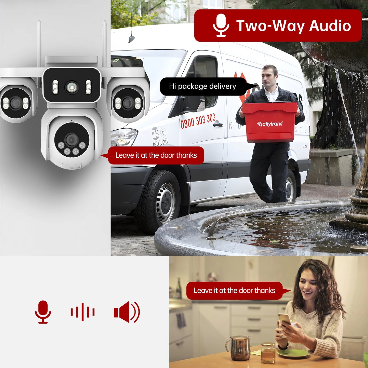 Cámara de seguridad WiFi 10K de 20 MP con 4 lentes, 4 pantallas, PTZ 360°, zoom 16x, resistente al agua, para vigilancia doméstica, CCTV, exteriores y callejera.