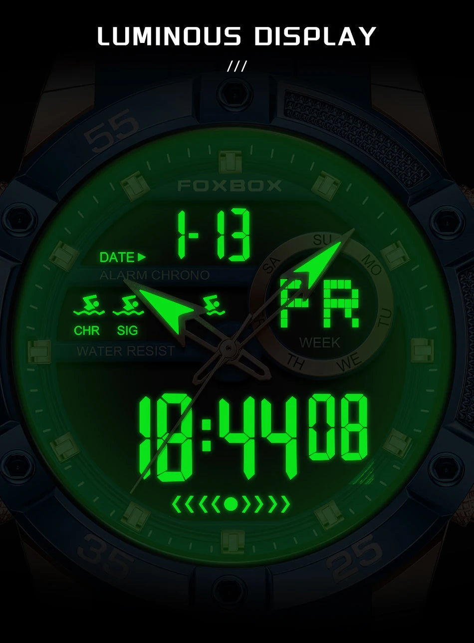 Nuevo reloj de pulsera de cuarzo original de lujo de la marca FOXBOX para hombre, reloj analógico digital resistente al agua de estilo militar a la moda para hombre
