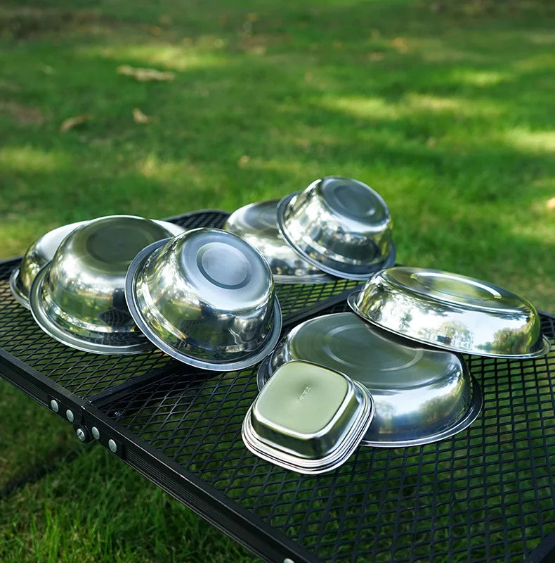 Juego de 17/22 piezas de vajilla de acero inoxidable para acampar, resistente, para picnic al aire libre, ensalada, contenedor de comida, picnic, viaje