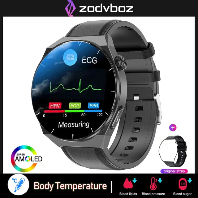 Reloj inteligente con tratamiento láser para hombres, dispositivo con ECG, PPG, frecuencia cardíaca, azúcar en sangre, monitor de salud, para Android e iOS, 2024
