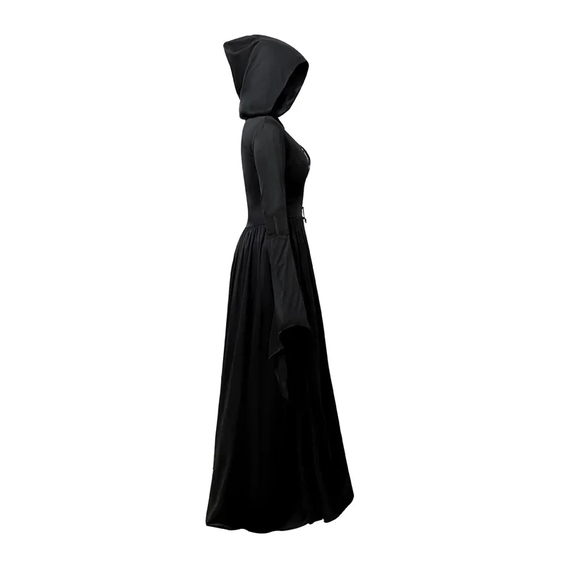 Halloween Witch Dress Skeleton Witch Sorcerer Adult Women Cosplay Costume Hood Skirt Stage Performance Modern Dance Wear Outfits