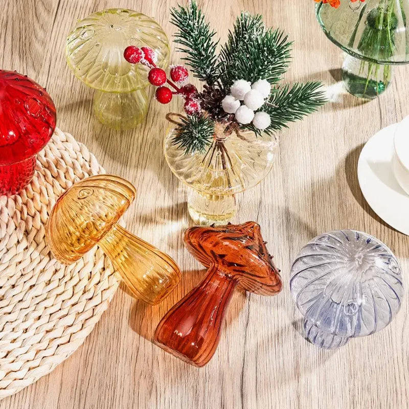 Jarrón de cristal transparente con forma de hongo, botella para aromaterapia, jarrón pequeño para el hogar, maceta hidropónica, decoración de mesa sencilla, decoración del hogar
