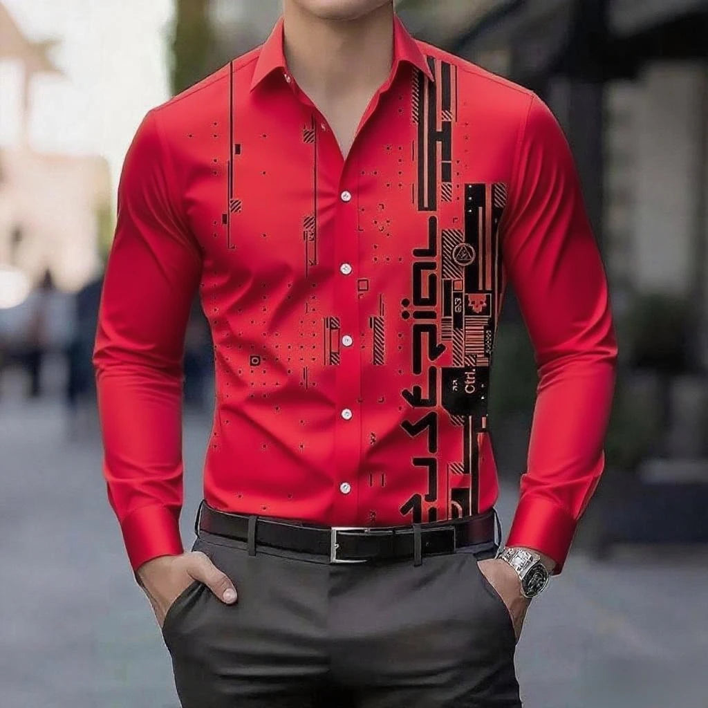 13 colors men's retro digital printing button breathable long sleeve shirt fashion lapel versatile men's shirt large size