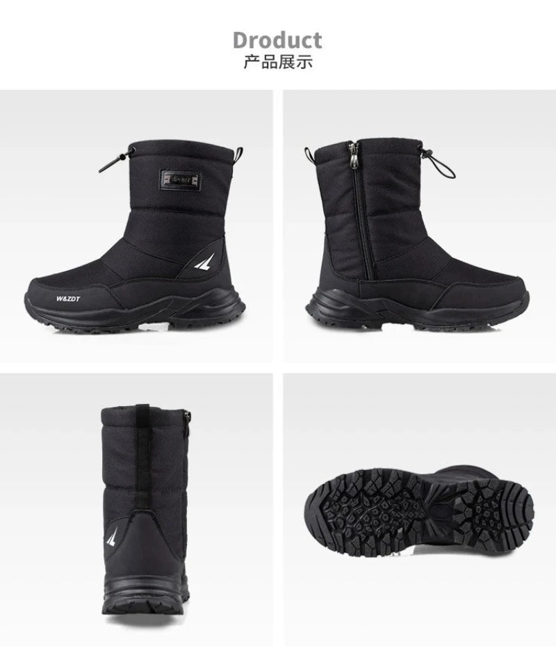 Botas de nieve altas antideslizantes para hombre, para deportes al aire libre, estilo noreste, gruesas, cálidas e informales, de algodón, con terciopelo impermeable.