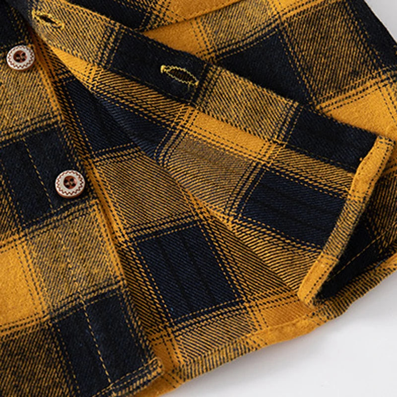 Ropa para niños nueva 2025, camisas para niños con cuello, ropa de algodón de manga larga para bebés, blusa informal a cuadros para niños de 2 a 7 años