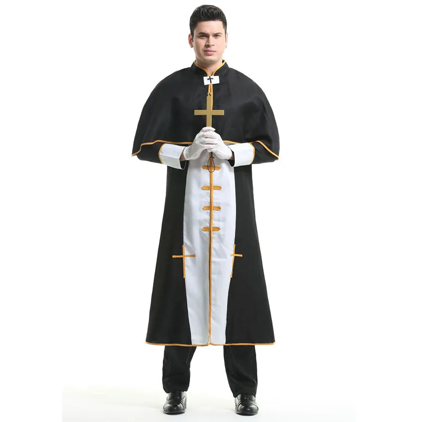 Couple Halloween Costume for Women Men Medieval Cosplay Priest Nun Missionary Costume Church Religious Convent Fancy Party Dress