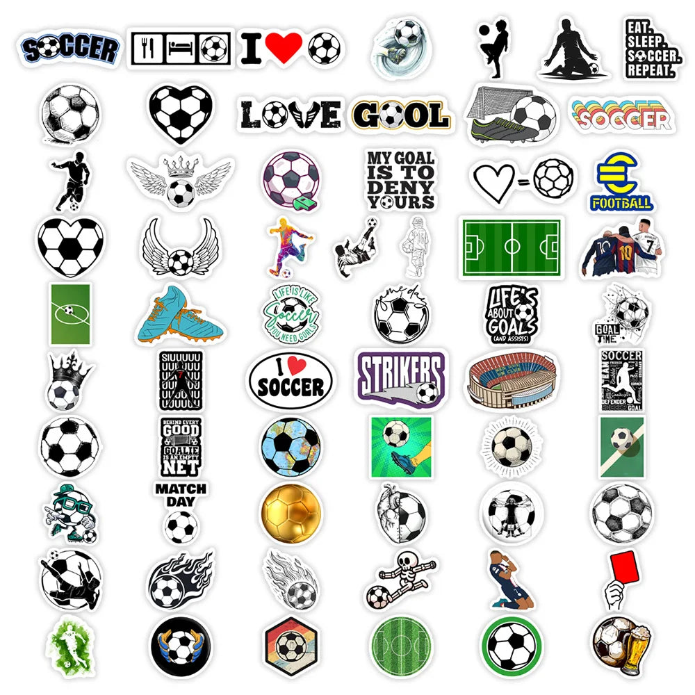 Pegatinas deportivas de fútbol, camisetas de jugadores, cascos, juguetes, calcomanías para portátiles, teléfonos, botellas, decoración, impermeables.