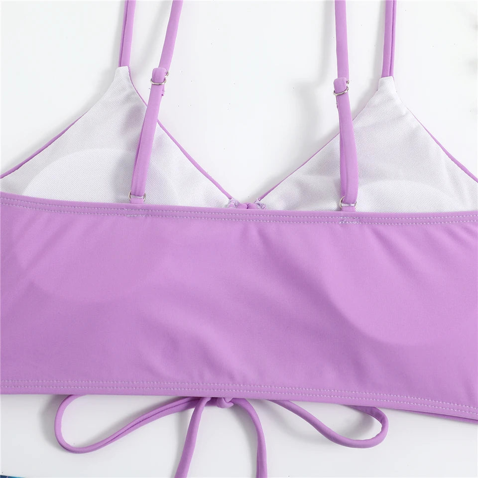 Bikini con cordón y estampado tropical para mujer, traje de baño de cintura alta con lazo frontal, pantalones cortos, traje de baño sexy para mujer, ropa de playa de verano