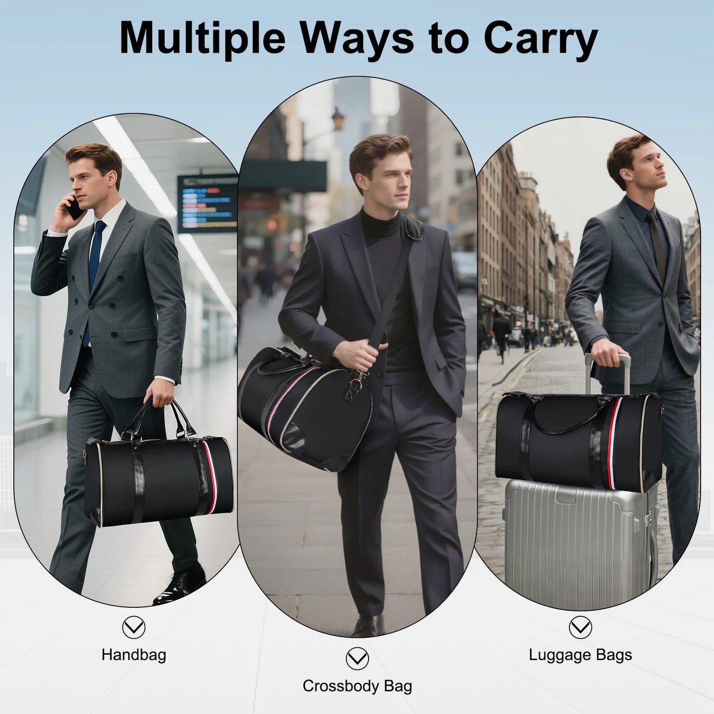 Bolsa de almacenamiento de trajes plegable de gran capacidad, impermeable, de cuero PU, con correa para el hombro, maleta de viaje para viajes de negocios.