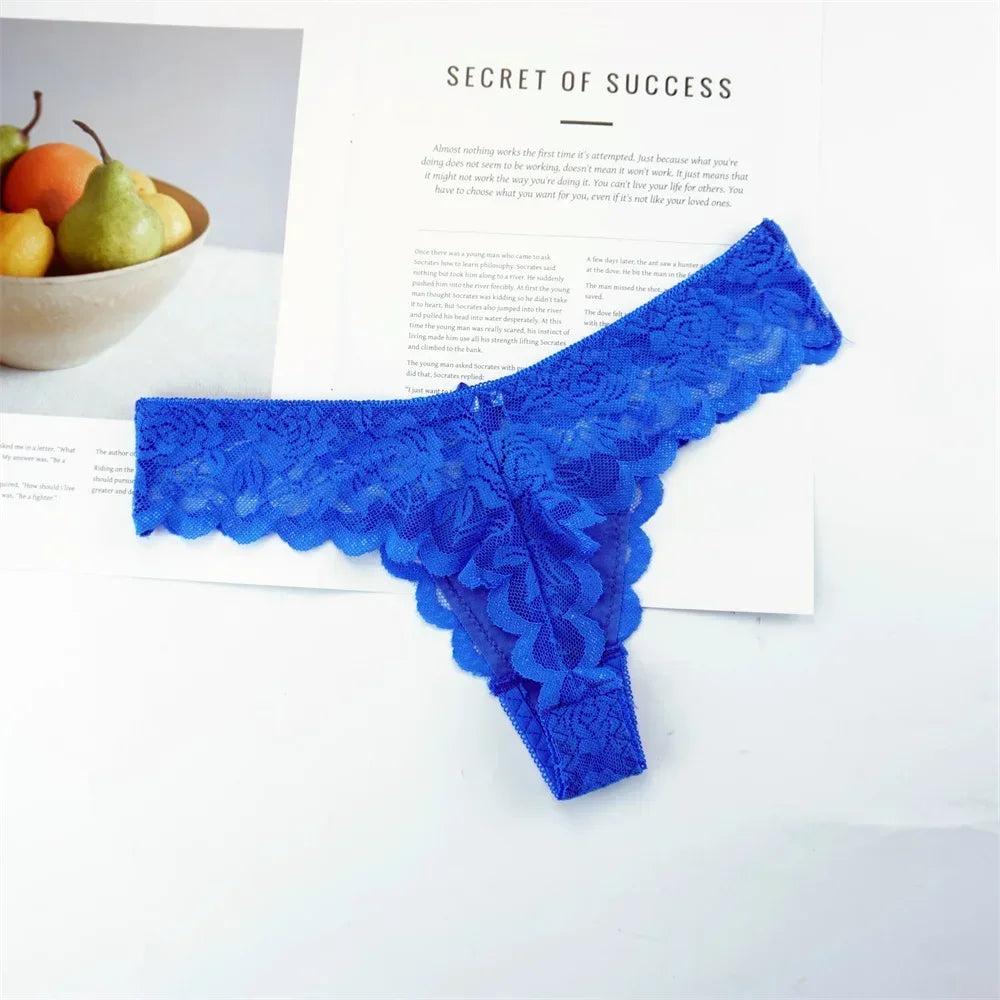 Tanga sexy de encaje de cintura baja para mujer, bragas transparentes, ropa interior erótica, 3 unidades, envío gratis