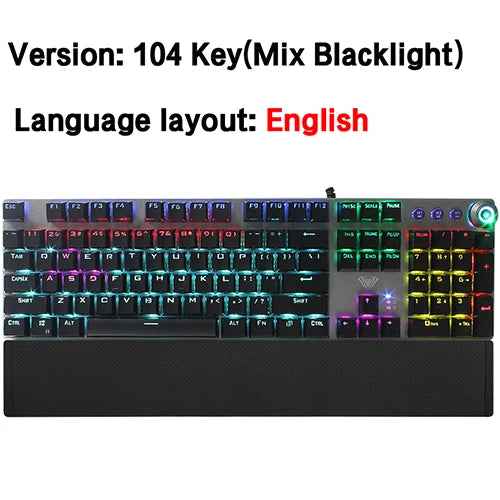 Teclado mecánico para juegos AULA F2088 de 104 teclas con cable, retroiluminado, de metal, anti-efecto fantasma, inglés, hebreo, ruso, español, árabe y coreano.