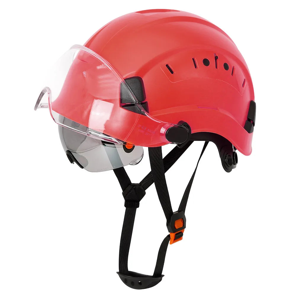 Casco de seguridad con patrón de fibra de carbono y gafas de doble visera para ingenieros, casco de seguridad CE ANSI ABS, gorra de trabajo industrial, rescate