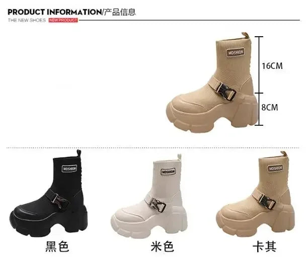 Botines de plataforma alta de 8 cm para mujer, botas cortas con suela gruesa y suela gruesa, antideslizantes, para motocicleta, para otoño