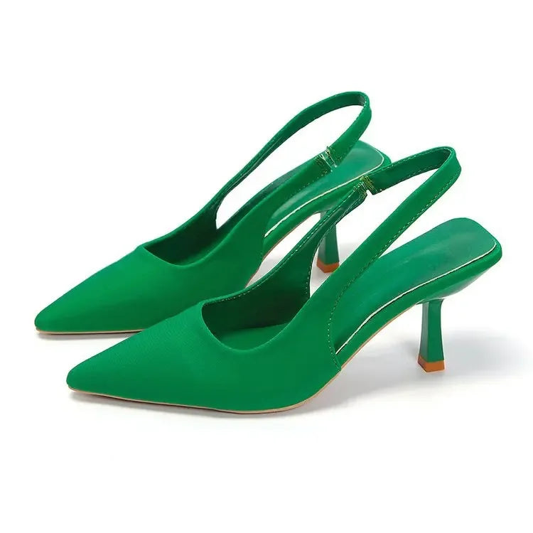 2024 Primavera Verano Nuevo Estilo Punta Puntiaguda Tacón Fino Tacón Alto Zapatos Sencillos Espalda Espacio Bolsa Cabeza Zapatos Frescos Falda De Mujer Tacón Alto