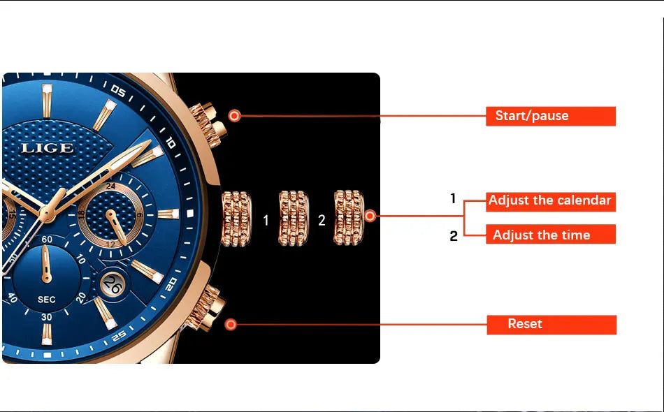 LIGE 2024 Reloj de lujo para hombre, reloj de cuarzo informal de negocios, reloj de pulsera de cuero a la moda para hombre, reloj impermeable para hombre