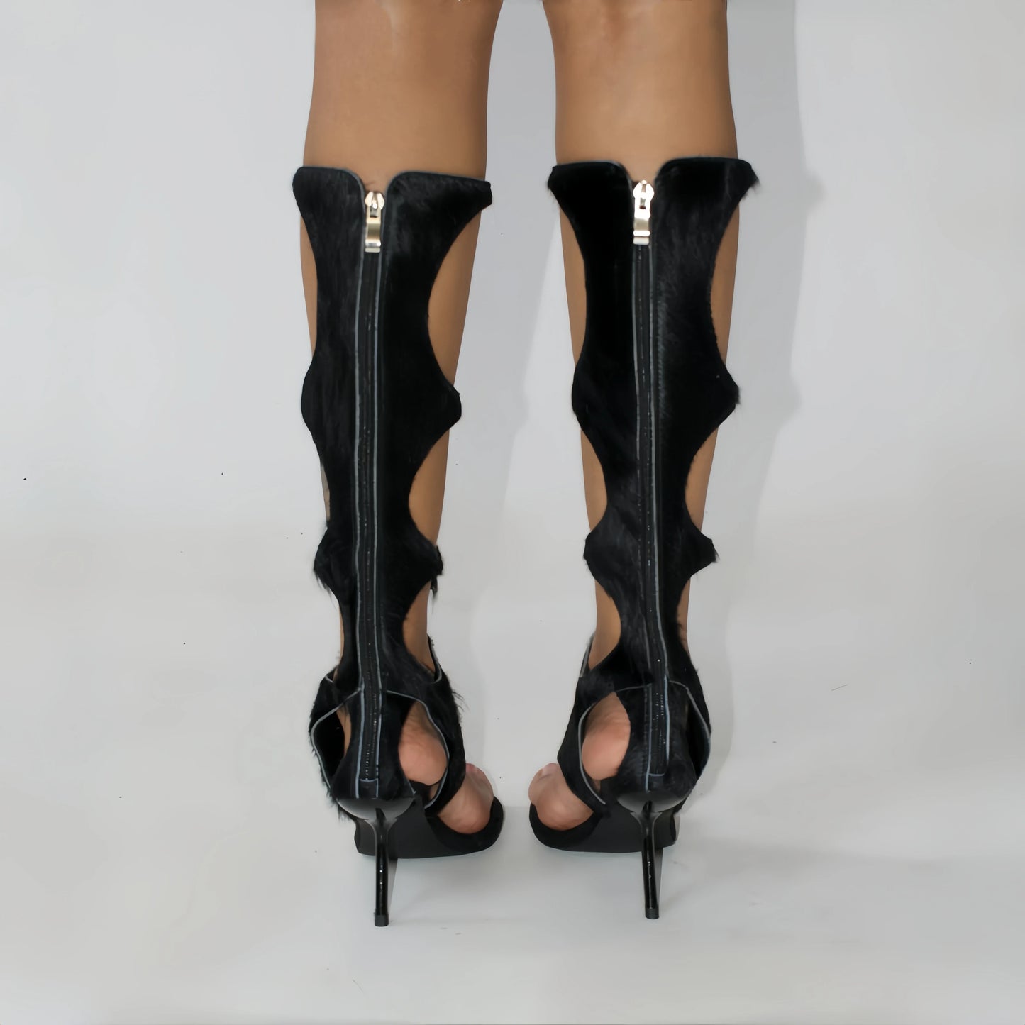 Botas de lujo para mujer (2025) | Tacón de aguja recortado con crin de caballo auténtica y cremallera trasera | Zapatos de vestir para fiestas de noche y club