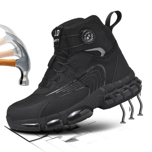 Zapatos de seguridad de caña alta para hombre con botón giratorio, resistentes a impactos y perforaciones, zapatillas de moda para hombre, calzado de seguridad profesional.