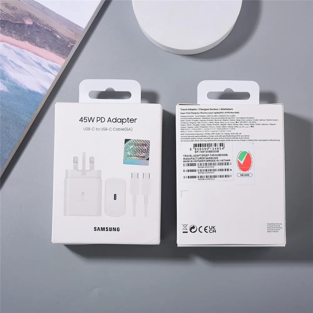 Cargador original Samsung de 45 W con carga superrápida, adaptador certificado UE/RU para Galaxy Z Fold/Flip 6 5 4 3 A56 A36 F56 C55 M55 M56