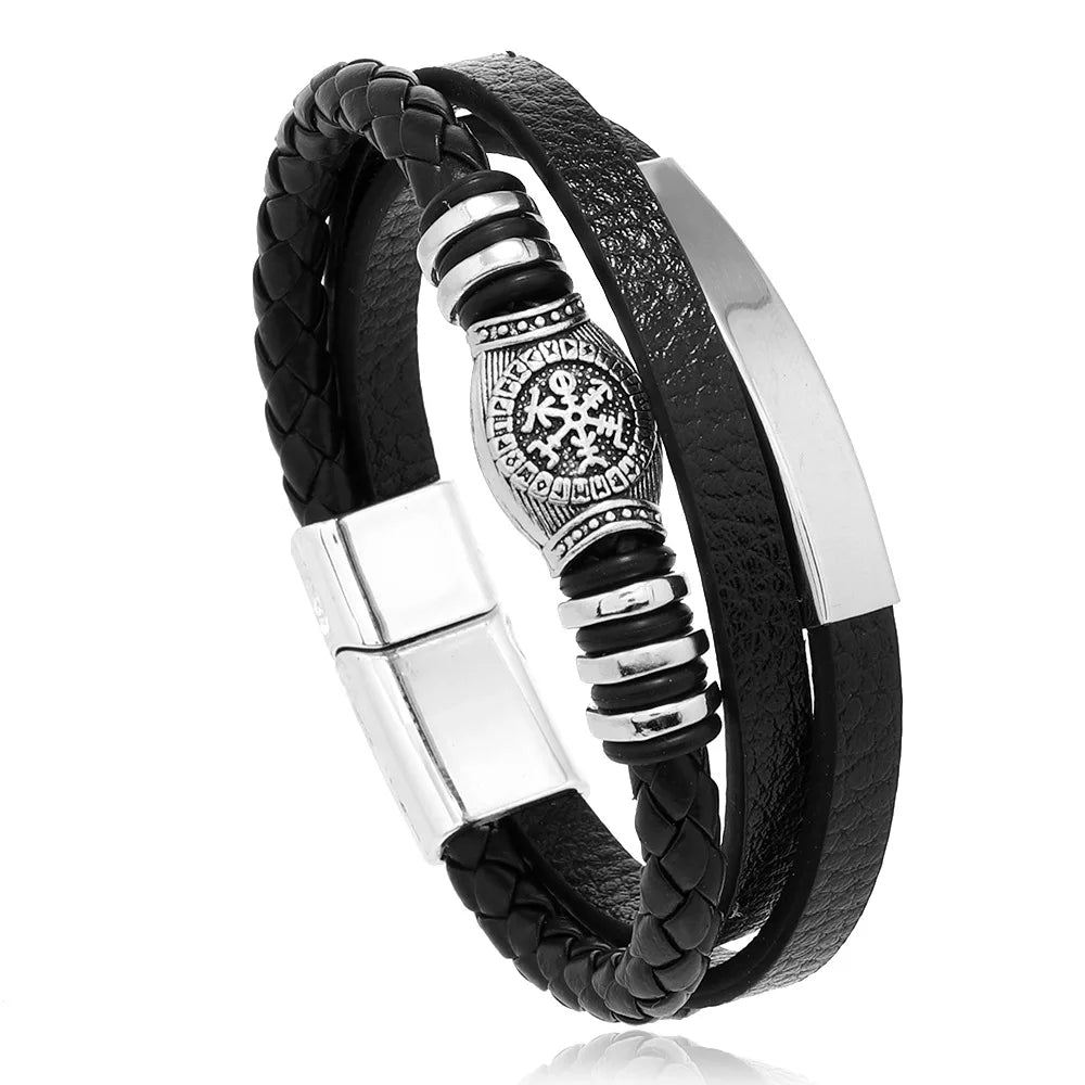 Pulseras de cuero de moda para hombre, pulseras de cuerda trenzada multicapa, pulseras masculinas, joyería, pulsera para hombre
