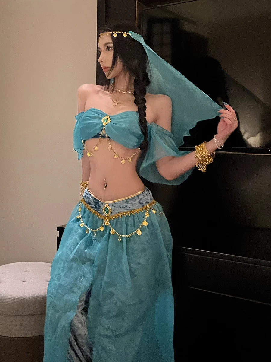 Role Playing Sexy Western Region Dancer Peacock Princess Greek Goddess Costume Hot Egyptian Indian Dancer Exotic Costume Stage
