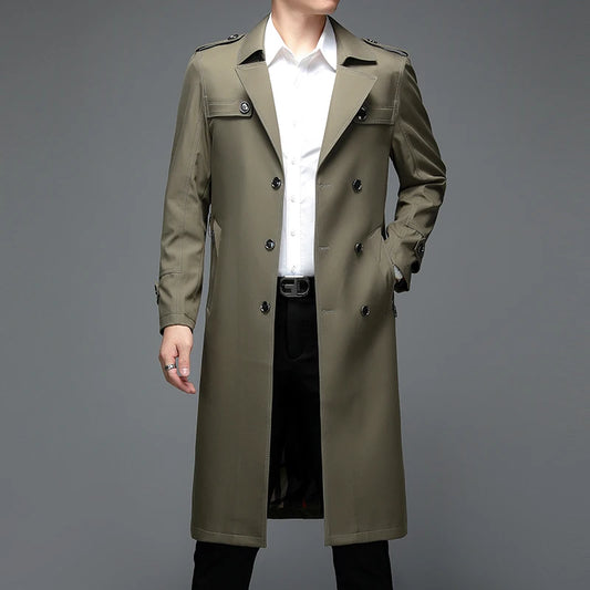 Spring Autumn Streetwear Fashion Trench Coat Men's Designer Overlong British Coats Man's Clothing With Epaulets Men's Jackets