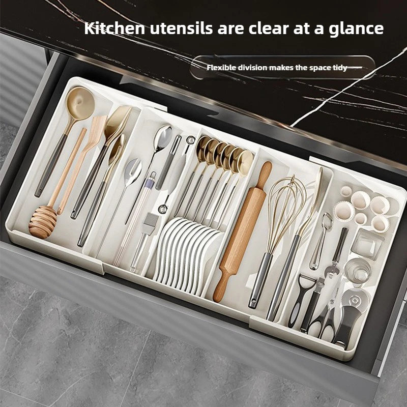 Organizador de plástico ajustable y versátil, ligero y de gran capacidad para escritorio, cajón, cafetería, cocina, oficina, etc.