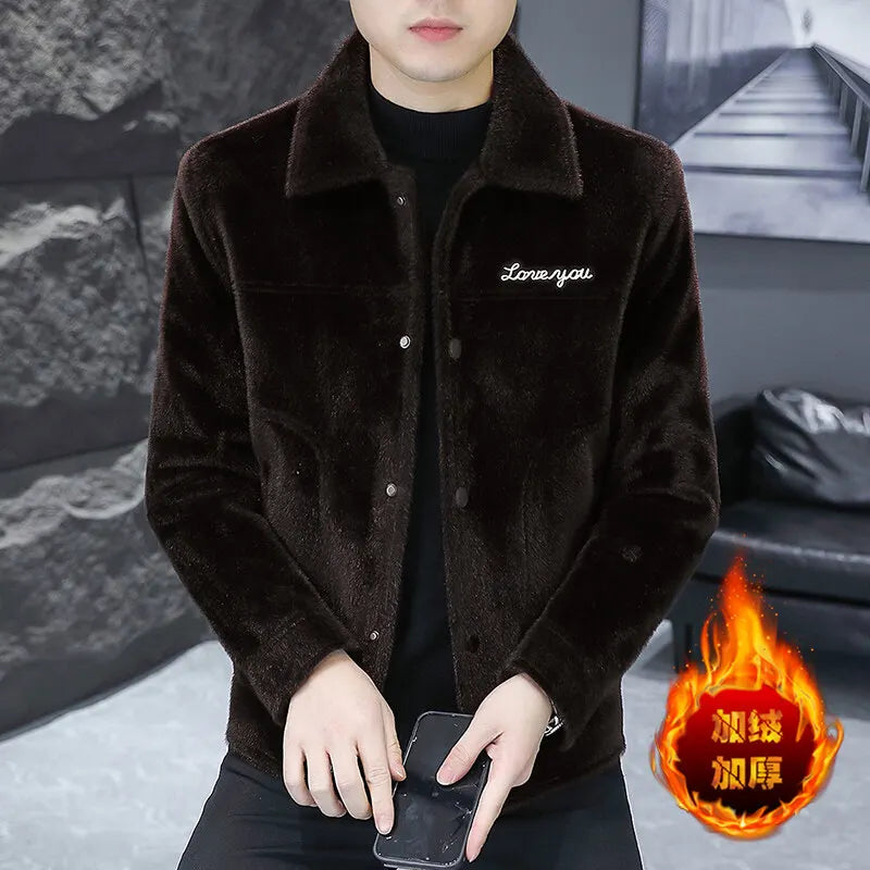 Chaqueta informal gruesa y moderna de invierno 2024 para hombre, con forro polar, estilo coreano, juvenil, elegante y versátil.