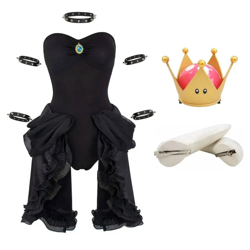 WENAM Bowsette Cosplay Costume Black Gothic Dress for Halloween Bowsette Princess Bowser Cosplay Costume Dress Sexy Short Black