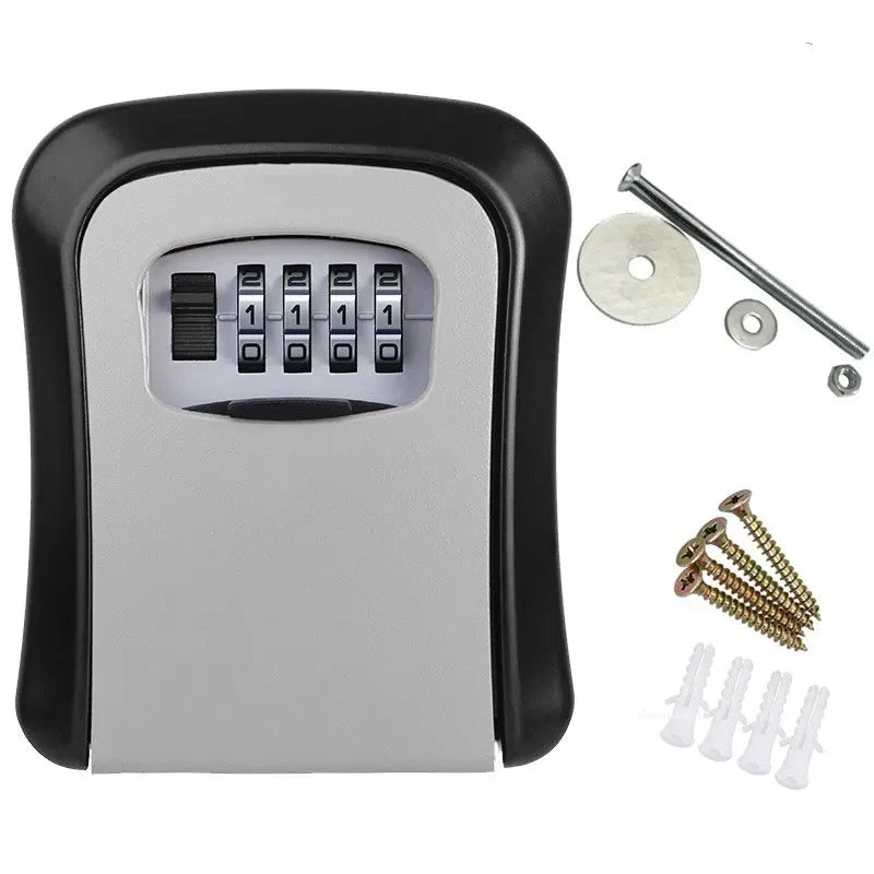 Caja de código de 4 dígitos, instalación gratuita, caja de llave con contraseña para exteriores, gancho de bloqueo extendido, alambre de acero, almacenamiento de llaves para colgar, llave impermeable