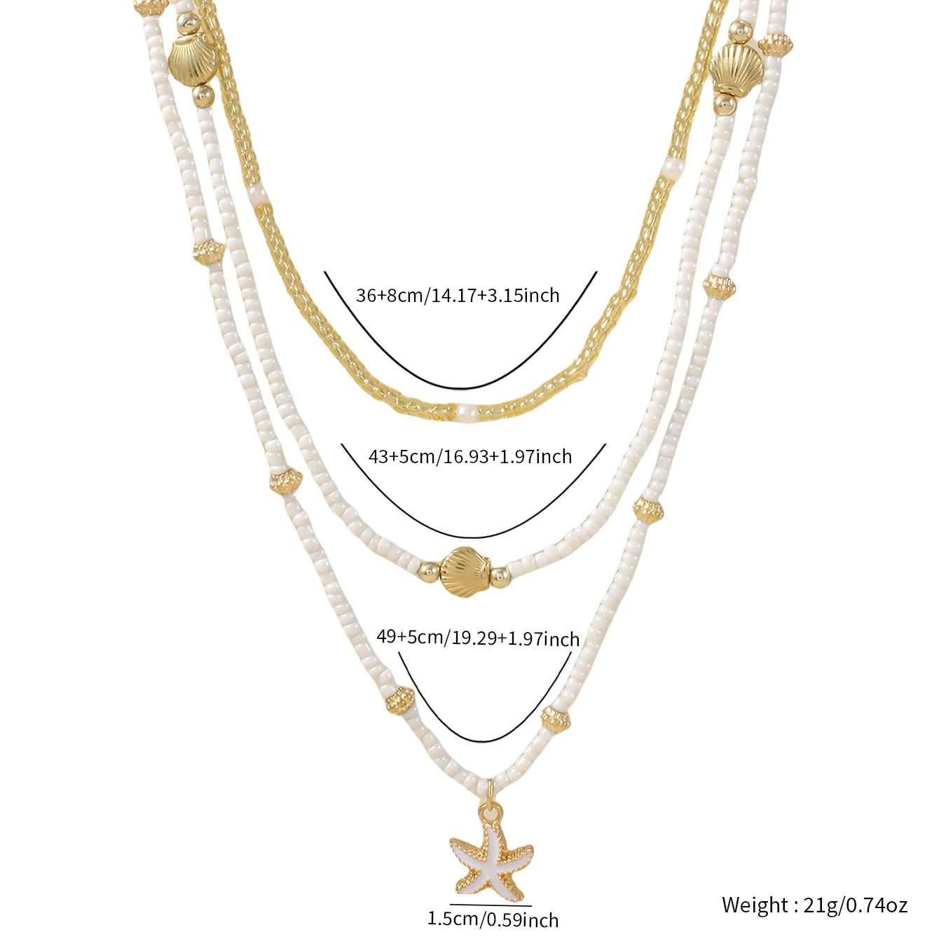 Gargantilla bohemia hecha a mano con cuentas apiladas, delicado collar con colgante de concha de estrella de mar, joyería para mujer para fiestas de playa y vacaciones de verano