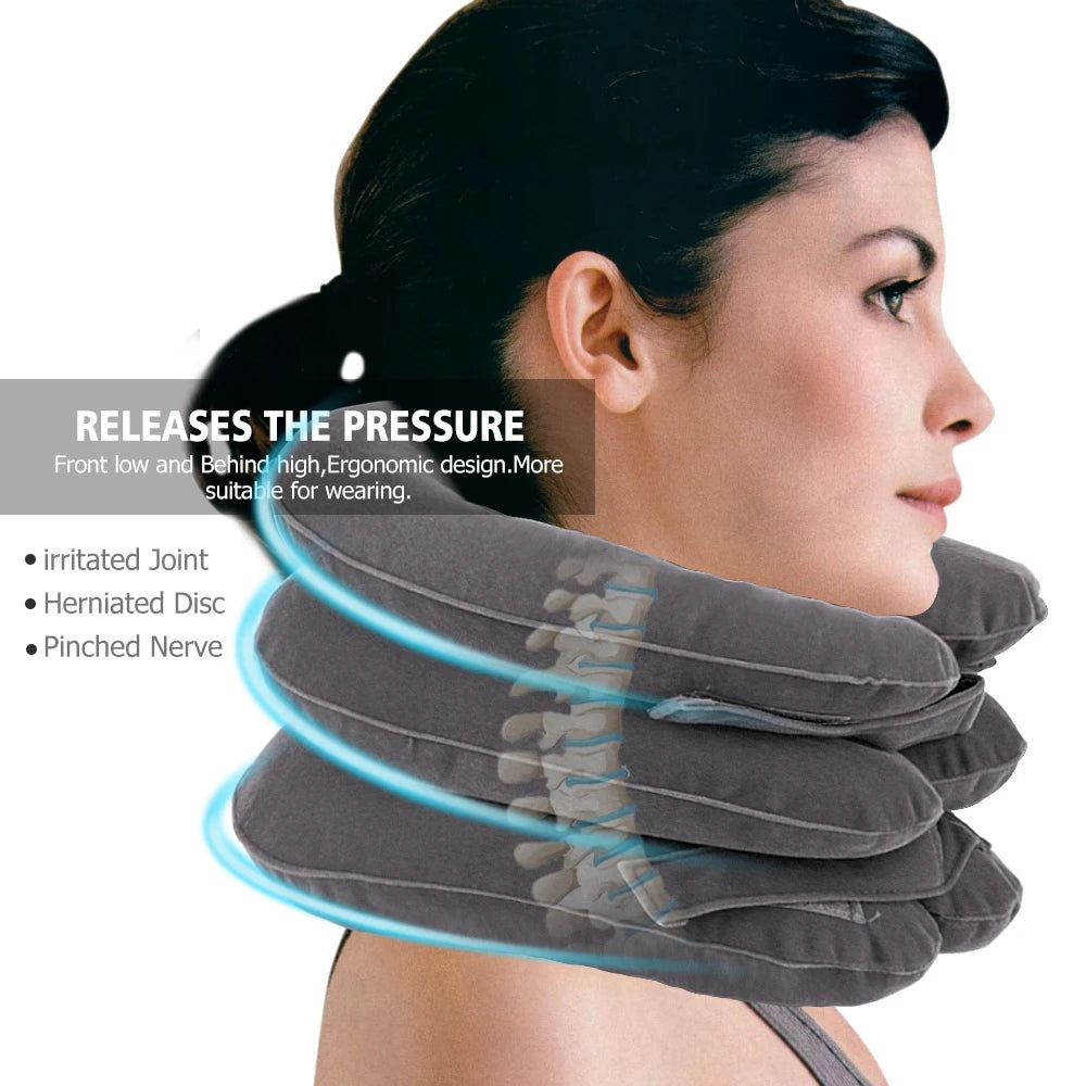 Masajeador cervical inflable con tracción cervical y aire, soporte para el cuello, almohada cervical suave.