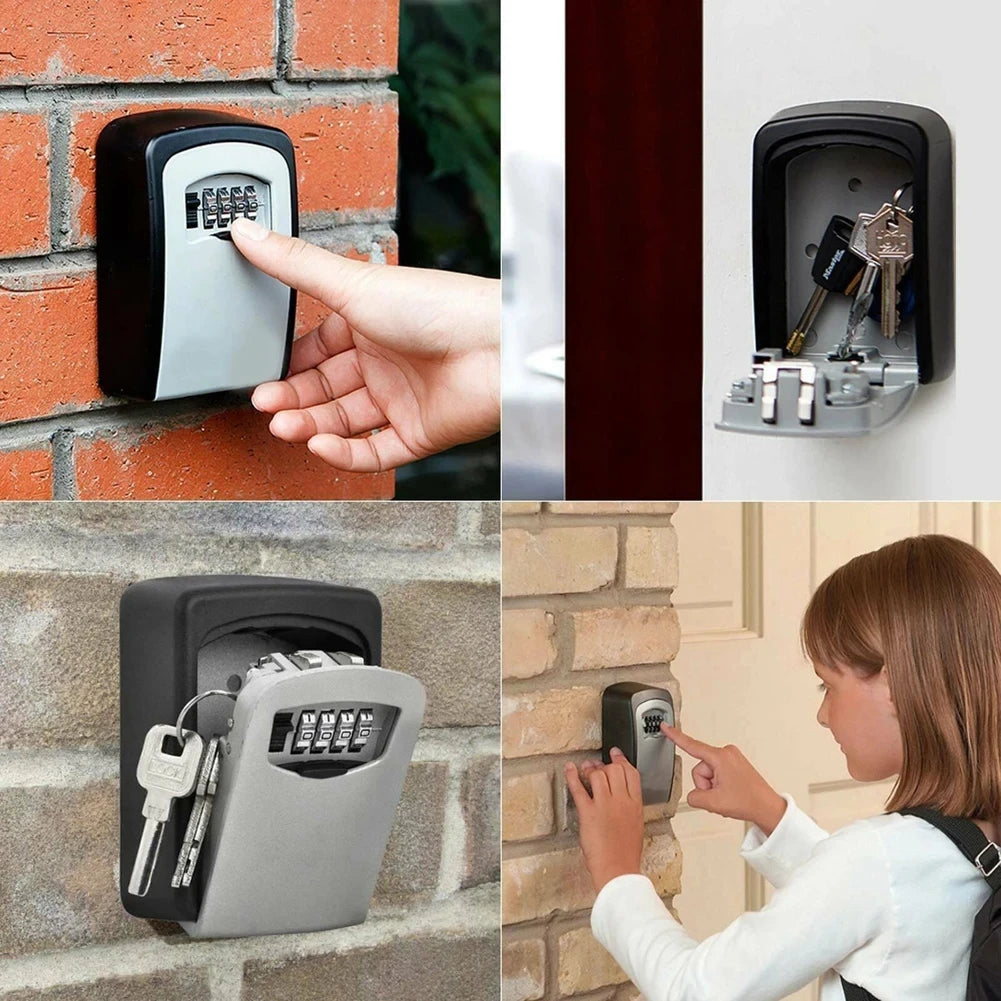 Caja de código de 4 dígitos, instalación gratuita, caja de llave con contraseña para exteriores, gancho de bloqueo extendido, alambre de acero, almacenamiento de llaves para colgar, llave impermeable