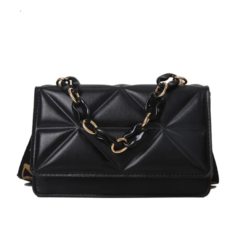 Bolso de mano con asa de cadena, moderno y versátil, pequeño, cuadrado, para mujer, bandolera de piel sintética suave, estilo vintage, con cremallera interior.
