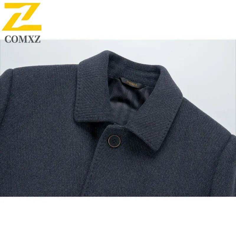 2025 Winter Men Wool Blend Overcoat Mid Length Double Faced Thick Warm Coat Detachable Goose Down Inner Premium TrenchCoat
