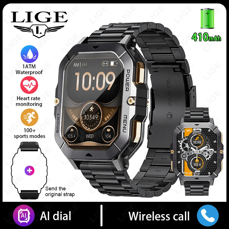 Reloj inteligente con Bluetooth de 2,02 pulgadas para hombre y mujer, batería de 410 mAh, resistente al agua hasta 1 ATM, monitor de ritmo cardíaco y salud, para deportes al aire libre