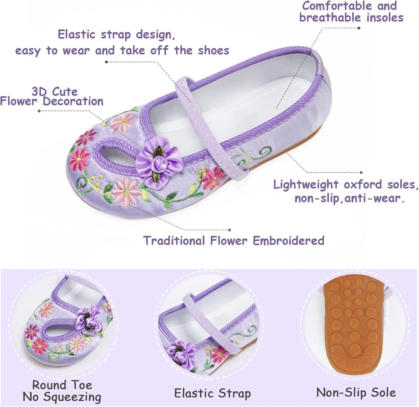 Zapatos planos con bordado floral para niñas, estilo chino, cómodos, protectores para pies, talla 25-34