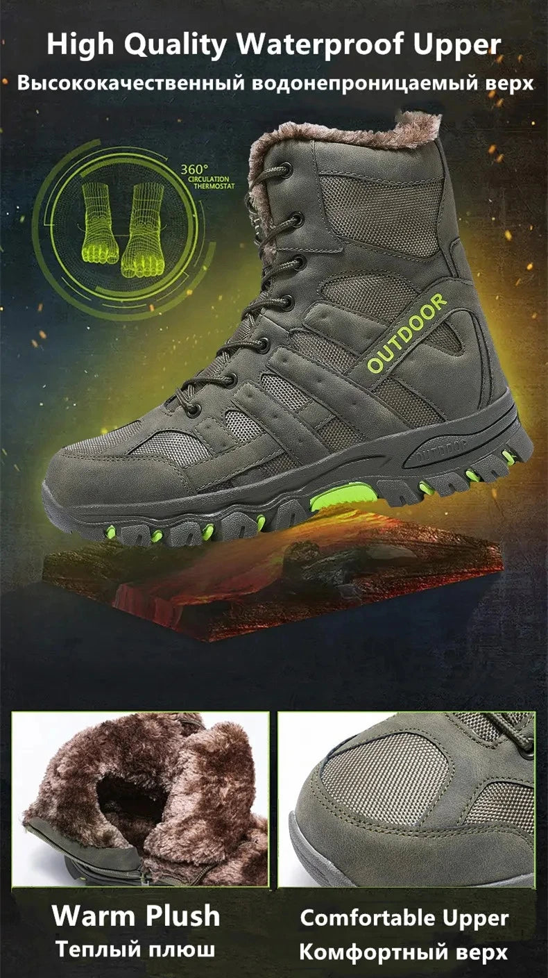 Brand Winter Men's Boots Thick Plush Warm Snow Boots Lace-UP Men Ankle Boots Outdoor Waterproof Men's Motorcycle Boots Size 47