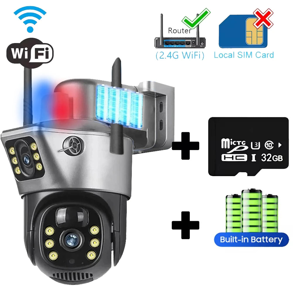 Cámara de vigilancia inalámbrica Wifi 4G IP CCTV, seguridad y protección para el hogar inteligente, monitor 360°, exterior, visión nocturna HD.
