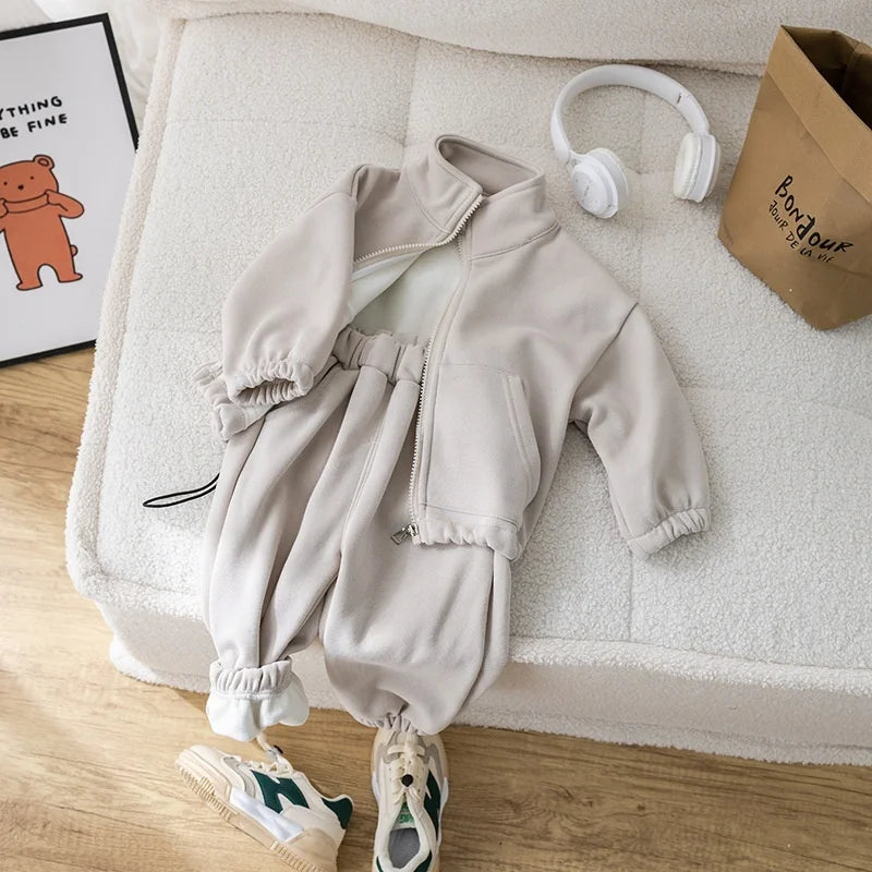 Conjuntos de ropa para bebés y niños, de invierno, de forro polar, informales, 2 piezas, conjunto deportivo para niñas y niños, abrigo y pantalones de 1 a 5 años